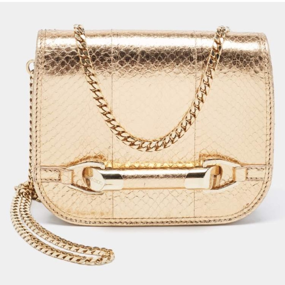 Jimmy Choo Gold/Beige Leather and Snake Skin Trim Zadie Crossbody Bag